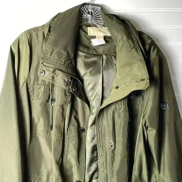 MICHAEL Michael Kors Large Full Zip Hooded Hunter Green/Gold' Jacket Woman's - Picture 4 of 12